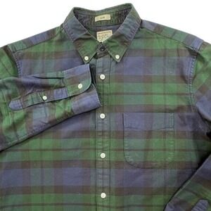 J. Crew Pima Cotton Button Down Shirt Plaid Long Sleeve Green Blue Slim‎ M